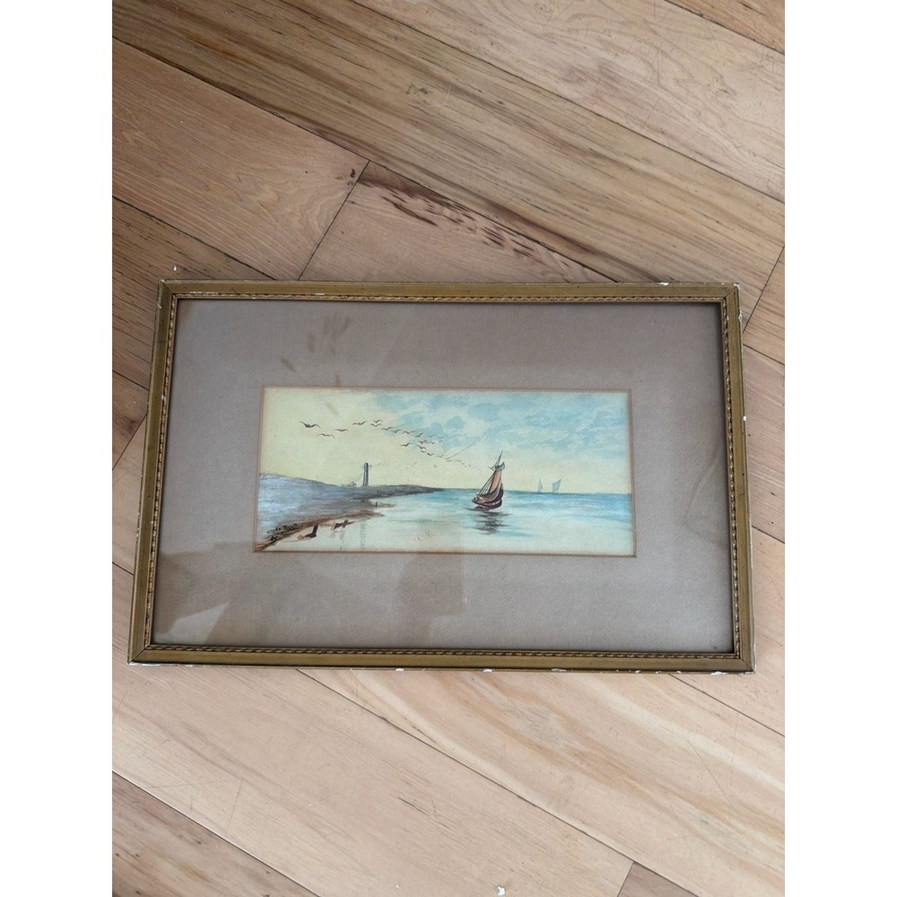 Vintage Original Stella‎ Scott 1905 Seascape Watercolor
